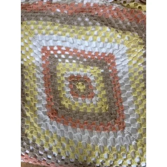Vtg Crochet Granny square Fall Color Afghan 60”x60” Sofa Throw - Picture 3 of 6